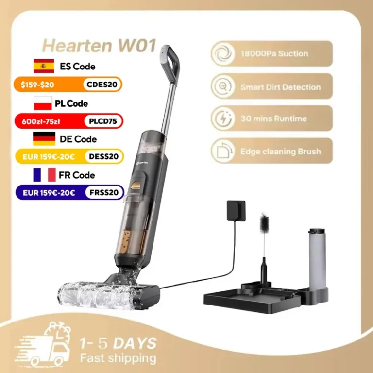 Hearten M01 Kabelloser Intelligenter Nass-Trocken-Staubsauger 18000Pa Superstarke Saugkraft Doppelter Wassertank Reinigungsgerät für den Haushalt