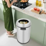 65L Großer Edelstahl Rundmülleimer 40*69cm, Robuster Offener Abfalleimer für Büro, Schlafzimmer, Restaurant 2