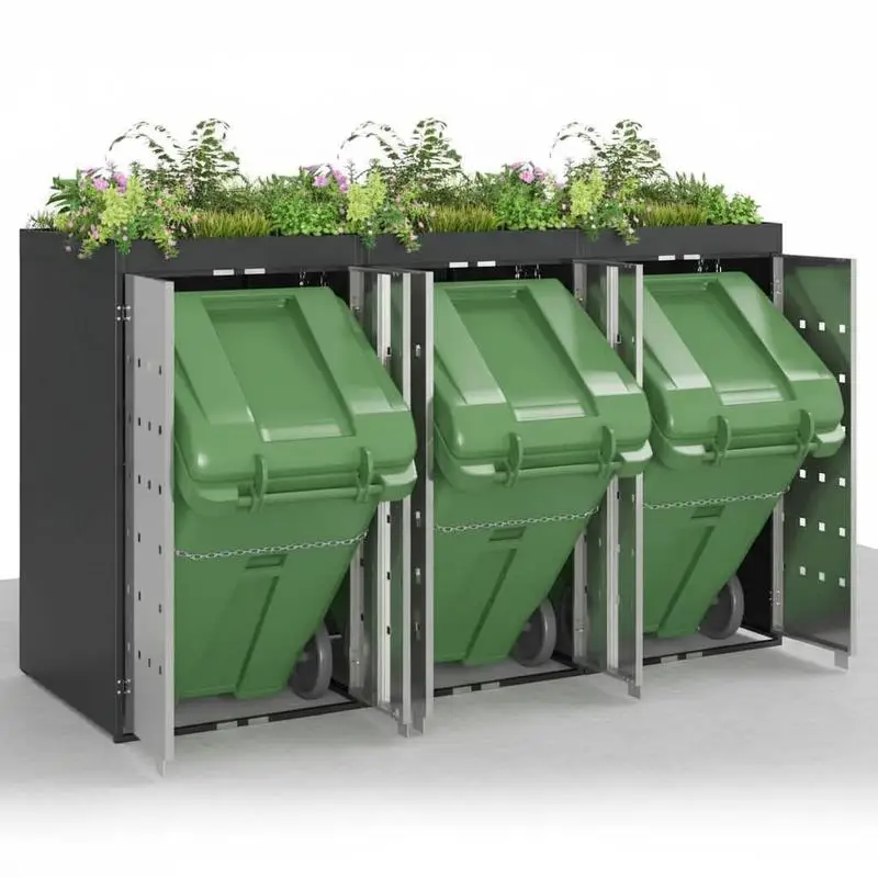 Abfalleimer für 3 Behälter, Anthrazit, großer Küchen-Recyclingbehälter zur Abfalltrennung, moderner Pedal-Mülleimer Abfalleimer für 3 Behälter, Anthrazit, großer Küchen-Recyclingbehälter zur Abfalltrennung, moderner Pedal-Mülleimer