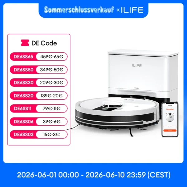 ILIFE A12 Pro Roboter-Staubsauger- und Wisch-Kombination, LIDAR-Navigation, selbstaufnahmer Staub, 3000 Pa Saugkraft, App/Fernbedienung