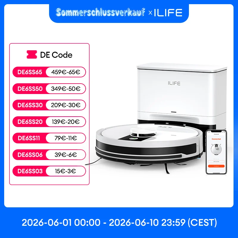 ILIFE A12 Pro Roboter-Staubsauger- und Wisch-Kombination, LIDAR-Navigation, selbstaufnahmer Staub, 3000 Pa Saugkraft, App/Fernbedienung ILIFE A12 Pro Roboter-Staubsauger- und Wisch-Kombination, LIDAR-Navigation, selbstaufnahmer Staub, 3000 Pa Saugkraft, App/Fernbedienung