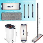 1 Set Flachmopp mit Auswringer, 6 Mikrofaser-Pads, Verlängerter Stiel, Geeignet für Alle Bodenarten 2