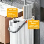360°-Drehmopp-Set mit 33cm Eimer, freihändiger Flachmopp für Nass- und Trockenreinigung, Mikrofaser-Wischmopp mit Abstreifer für die Bodenreinigung zu Hause 6