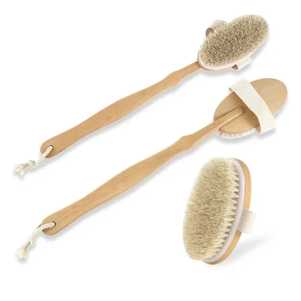 Natürliche Borsten-Rückenbürste mit Abnehmbarem Langem Holzgriff, Trockene Haut Peeling-Körper-Massagebürste für die Dusche
