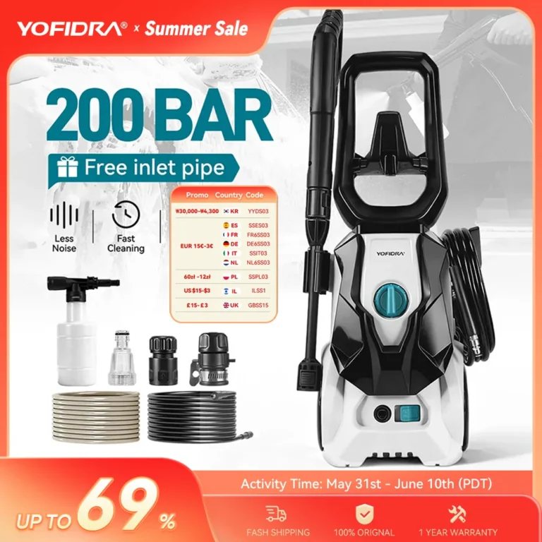 YOFIDRA 200Bar Elektrischer Hochdruckreiniger 2200W Auto-Garten-Wasserreiniger Sprühpistole 0 bis 180 Grad °   Verstellbare Düse