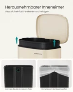 SONGMICS Mülleimer Küche, 50 Liter, Abfalleimer, Treteimer, mit Deckel, Softclose, Fußpedal, Stahl, Inneneimer 4