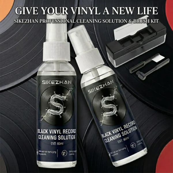 Vinyl-Schallplatten-Reinigungsset, antistatisches Reinigungsspray mit Schallplatten- und Nadelbürste, entfernt Staubflecken für eine bessere LP-Klangqualität