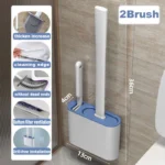 Wandmontierte Toilettenbürste mit Halter, Langstielige Silikon-Toilettenbürste mit Weichen Borsten, WC-Reinigungsbürste, Badezimmer-Zubehör 2