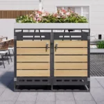 Gartenabfallbehälter, Abfallbehälter-Aufbewahrungseinheiten mit Blumenkästen, Metall-Gartenschränke, abschließbar, Holzmaserung-Finish 2
