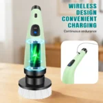 Elektrische Reinigungsbürste, Wasserdichte Badezimmer-Reinigungsbürste, Duschbürste mit Langem Griff & 2 Geschwindigkeiten, Kabellose Elektrische Reinigungsbürste mit 7 Austauschbaren Bürstenköpfen Schwarz (USB-Aufladung) 6