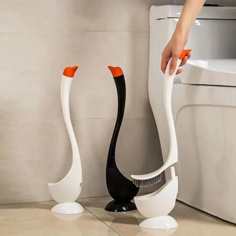 Schwanenförmiges Toilettenbürsten-Set mit langem Griff, Halter, dichten Borsten, Haushalts-Cartoon-Badezimmer-Reinigungswerkzeug Schwanenförmiges Toilettenbürsten-Set mit langem Griff, Halter, dichten Borsten, Haushalts-Cartoon-Badezimmer-Reinigungswerkzeug