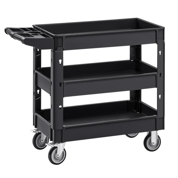 SucceBuy 2/3 Shelf Utility Service Cart Dolly mit 360° °   Schwenkräder Ergonomischer Aufbewahrungsgriff für Lager/Garage/Reinigung