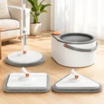 Joybos Schmutzwasser-Trennungs-Wischmopp & Eimer Set, Turbinen-Selbstreinigungssystem, [Rund+Quadratisch+Dreieckig] 3 Moppköpfe mit 6 Pads, 90 °   Faltbarer Flachmopp für Wände & Fußleisten, Nass- & Trockenreinigung für Zuhause/Wohnmobil/Wohnheim