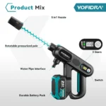 YOFIDRA 3-Gang Bürstenloser Hochdruck-Autowaschpistole 220 Bar Elektrische Wasch- und Sprühpistole für Makita 21V Akku 2
