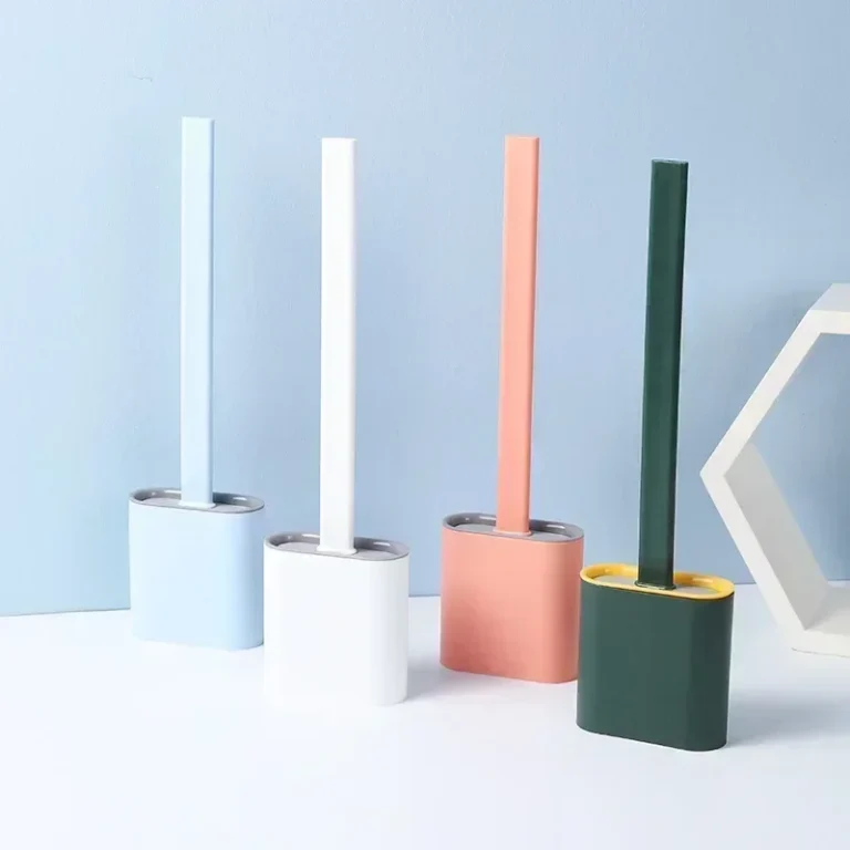 Toilettenbürste, wasserlaufsicher, mit Sockel, Silikon, flacher Wc-Flachkopf, flexible Bürste mit weichen Borsten und schnell trocknendem Halter-Set