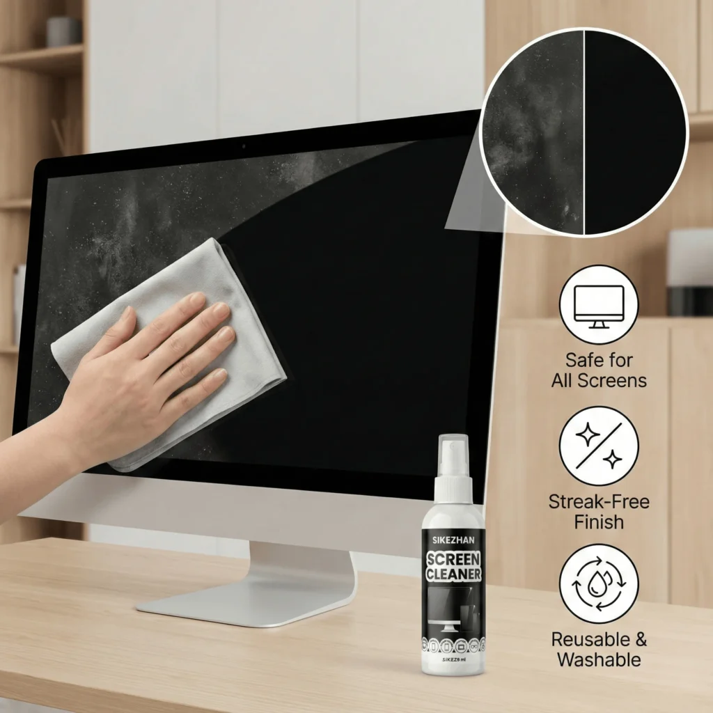 SIKEZHAN Bildschirmreinigungsset mit Poliertuch – Streifenfreies Spray für MacBook, iPad, iPhone, Laptop, Monitor und Fernseher (2oz) 2