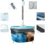 Premium Flachmopp & Eimer Set, mit Behältern, 360° °   Drehbarer Teleskop-Rotationsmopp mit 2 Pads, 110-130cm, Freihändiger Mopp mit 2,5L Eimer, Trennung von Sauberem und Schmutzigem Wasser, 360° Drehung °   Rotierender Wischmopp für die Bodenreinigung zu Hause 7