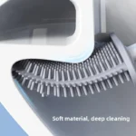 Toilettenbürste, wasserlaufsicher, mit Sockel, Silikon, flacher Wc-Flachkopf, flexible Bürste mit weichen Borsten und schnell trocknendem Halter-Set 3