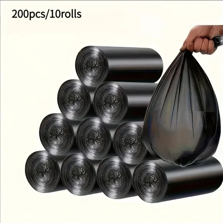 10 Rollen schwarze Müllbeutel, 1 Rolle enthält 20 Beutel, robuste Plastiktüten, geeignet für Zuhause, Büro