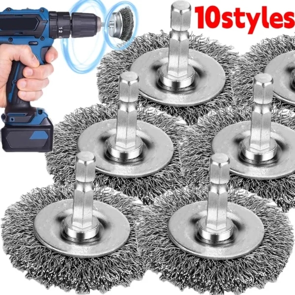 10 Stile Stahlbürsten: Radbürste, Metallpolierbürste, Rotationsbürste zur Rost- und Korrosionsentfernung, Kantenschleifbürste, Entgratungsbürste
