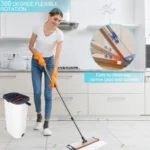 Freihändiger Flachmop mit Eimer, 40cm Großes Wischpad, 360° Drehbar °   Rotierender Nass- und Trockenwischmopp mit Anti-Verhedderungs-Funktion für den Haushalt 3