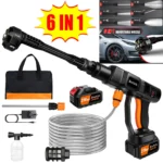21 V kabellose elektrische Waschpistole, tragbarer Druckreiniger mit 2 Batterien und 5 m Schlauch, 25 cm Jet Wash für Auto, Fahrrad, Hof, Zuhause