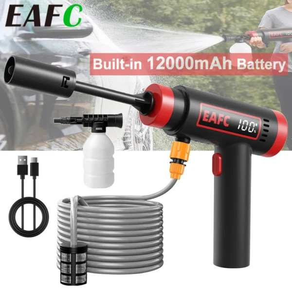 EAFC 60 Bar Hochdruck-Wasserpistole, 160 W, Autowaschmaschine, tragbarer kabelloser Hochdruckreiniger, Schaumsprüher, eingebauter Akku