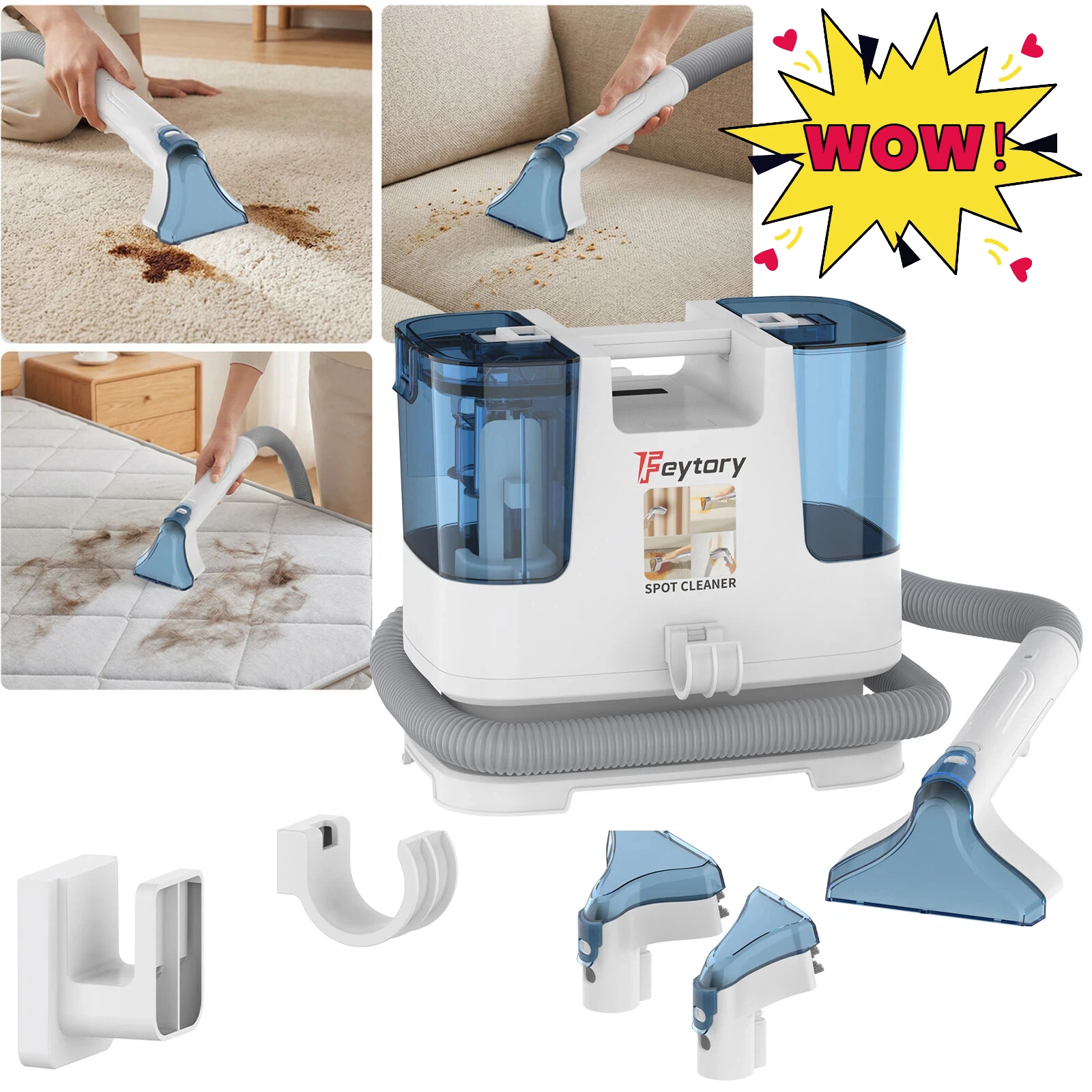 Tragbarer Teppich- und Polsterreiniger 430W, 15kPa Saug, 600ml Wassertank, mit Spraybürstenköpfen für Sofa, Autositze, Teppiche Tragbarer Teppich- und Polsterreiniger 430W, 15kPa Saug, 600ml Wassertank, mit Spraybürstenköpfen für Sofa, Autositze, Teppiche