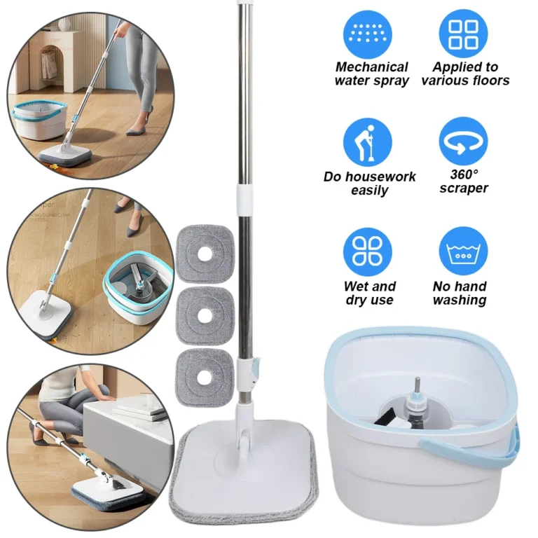 360 °   Spin Mop-Eimer-Sets mit Wring-System, Mikrofaser-Nachfüllungen, Bodenreinigung für den Haushalt, 102–128 cm, ausziehbarer, verstellbarer Griff