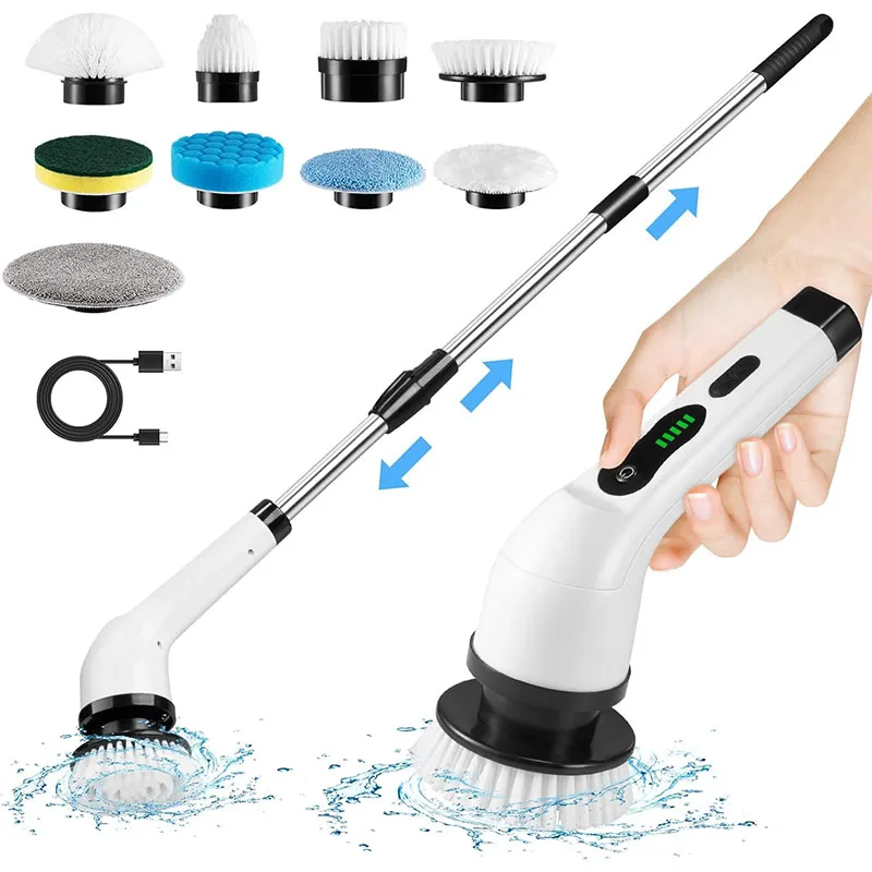Kabelloser Schleuderschrubber, elektrische Mehrzweck-Reinigungsbürste für Küche, Badezimmer, Toilette – Haushaltshaarbürsten und Mopps