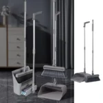 Multifunktionales 3-in-1-Bodenreinigungsset in Grau, Kombination aus Besen + Kehrschaufel + Handbodenbürste, Haushaltsreinigungsset, nur mit zwei langen Griffen für die Reinigung von Wohnungen, Büros und Innenräumen.
