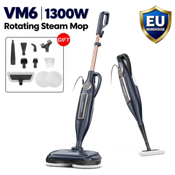 VM6 Dampfreiniger mit rotierenden Wischpads, 1300W Leistungsstarker Dampfreiniger, 10-in-1 Multifunktionaler Bodendampfreiniger, Leichter Wischmopp für Hartholz, Laminat, Fliesen und die Hausreinigung