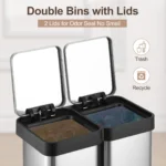 20L Dualer Mülleimer für Müll und Recycling – Fingerabdruckresistenter Edelstahl-Küchenabfalleimer mit Doppeldeckel – Berührungsloser Fußpedal-Mülleimer für Küche, Zuhause und Büro 2