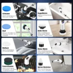 Elektrische Reinigungsbürste, IPX7 wasserdichte Badezimmer-Reinigungsbürste, langer Griff & 2 Geschwindigkeitsstufen, kabellose elektrische Reinigungsbürste mit 9 austauschbaren Bürstenköpfen für Küchen, Badezimmer, Waschbecken, Böden, Autos 3