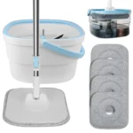 360 °   Spin Mop-Eimer-Sets mit Wring-System, Mikrofaser-Nachfüllungen, Bodenreinigung für den Haushalt, 102–128 cm, ausziehbarer, verstellbarer Griff 3