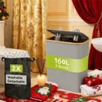 160 l faltbarer Mülltonne mit 2 wiederverwendbaren Innentaschen, Flaschenauffangbehälter mit großem Fassungsvermögen, Recyclingbehälter, Mülltonne, grau. 2