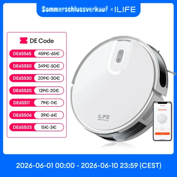 ILIFE V20 Roboterstaubsauger, 5000 Pa Saugleistung, SOF LiDAR Smart Navigation, APP-Steuerung, anpassbare Reinigung, selbstaufladend
