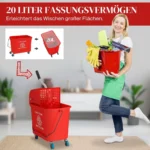 20 L Mopp-Eimer mit Auswringer und Griff, Wischmopp-Eimer auf Rädern, Kunststoff, Rot 4