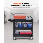 SucceBuy 2/3 Shelf Utility Service Cart Dolly mit 360° °   Schwenkräder Ergonomischer Aufbewahrungsgriff für Lager/Garage/Reinigung 2