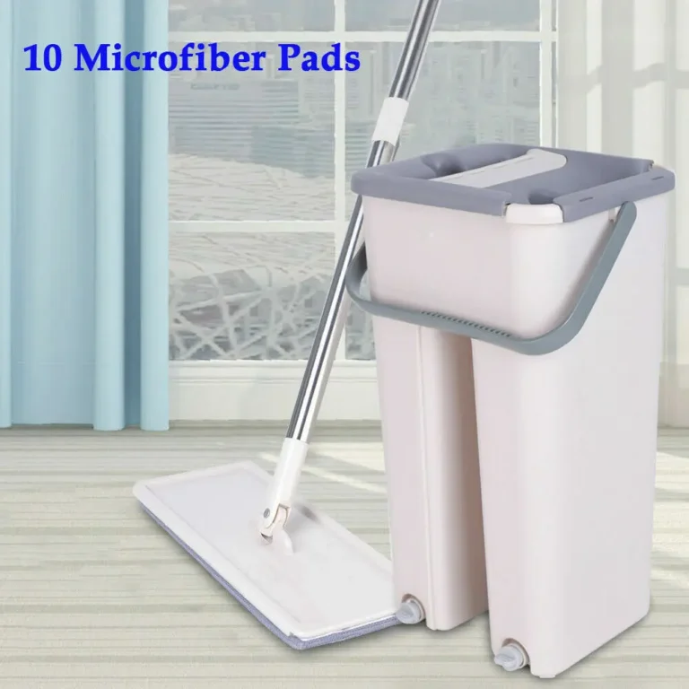8L Premium Flachmopp- und Eimerset, mit zwei Tanks, 360° °   Drehen, 10 Pads, 50,3" Stab, einfache Montage, modernes Beige