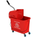 20 L Mopp-Eimer mit Auswringer und Griff, Wischmopp-Eimer auf Rädern, Kunststoff, Rot 2