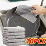 10 Stück Magisches Spültuch mit Silberdraht, Reinigungstuch für die Küche, Verdicktes Mikrofaser-Waschtuch mit Eingebautem Schwamm, Stahlbürsten-Lappen