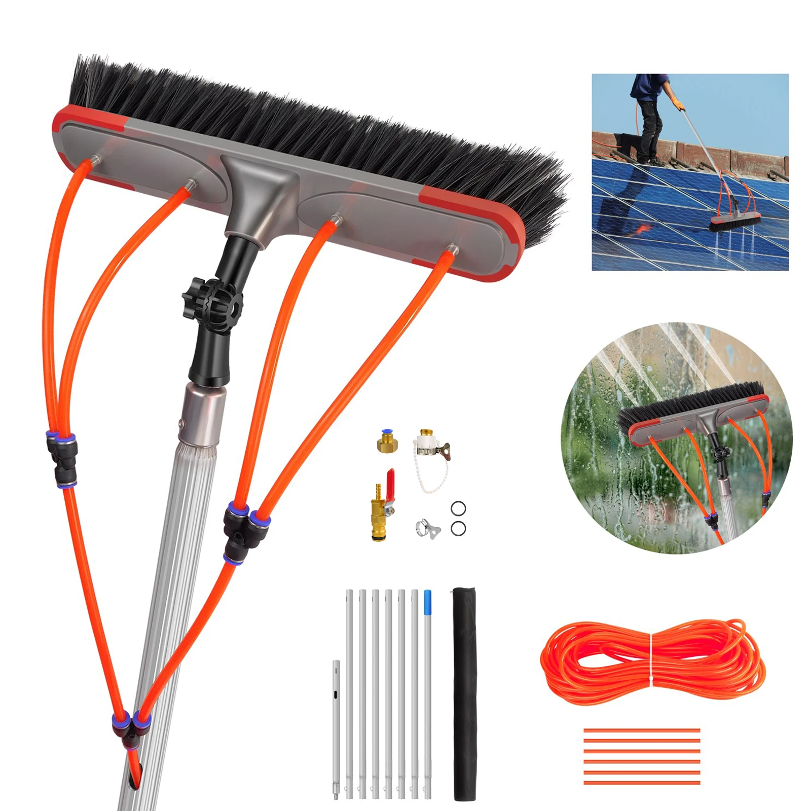 7m Teleskop-Wasserstangen-Reinigungsset mit Bürste für Fenster, Dach, Solarpanele, Dachrinnen und Außenwände 7m Teleskop-Wasserstangen-Reinigungsset mit Bürste für Fenster, Dach, Solarpanele, Dachrinnen und Außenwände