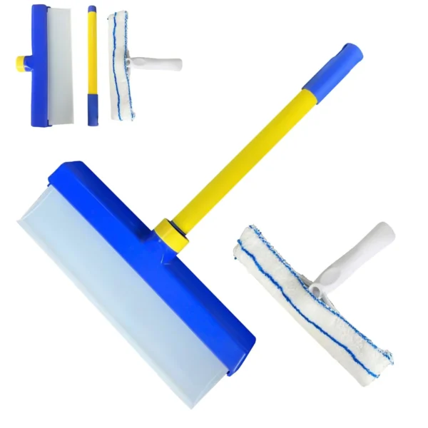 Glasreinigungsset, 30 cm, kurzer Griff, drehbarer Gummirakel, Mikrofaserbürste, Fensterspiegel, Dusche, Heimreinigungszubehör