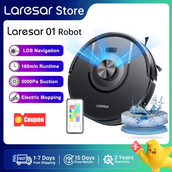 Laresar Mars01 Roboter-Staubsauger mit Wischfunktion, LDS Lidar-Navigation, 5000Pa, Intelligente Kartierung, Bodenreinigung für Zuhause, Teppich- und Tierhaarreinigung