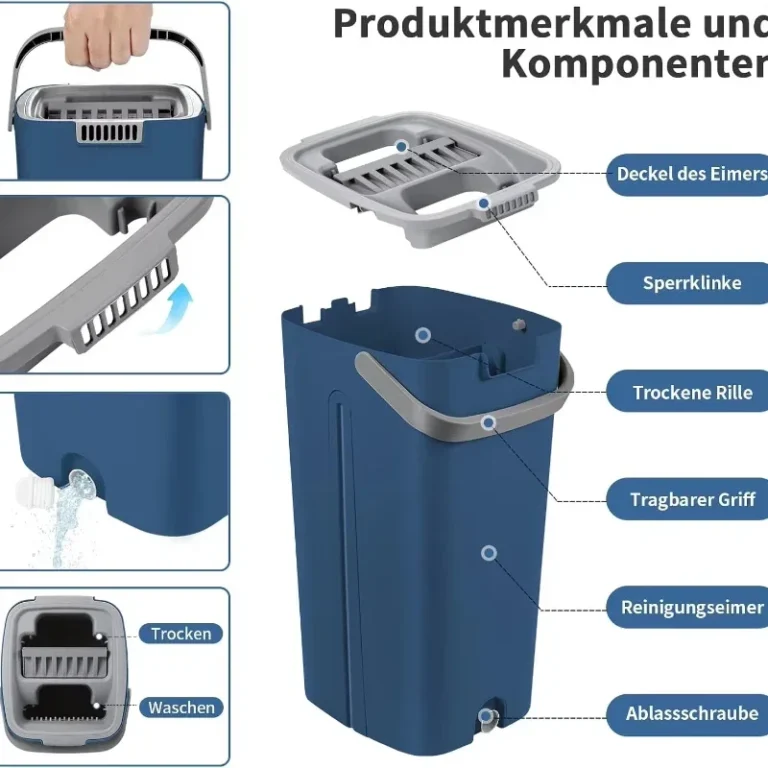 Freihändiges Flachwischmopp-Set mit Mikrofaser-Pad und Eimer für die Reinigung von Hartholz-, Laminat- und Fensterböden, nass/trocken, waschbar 2