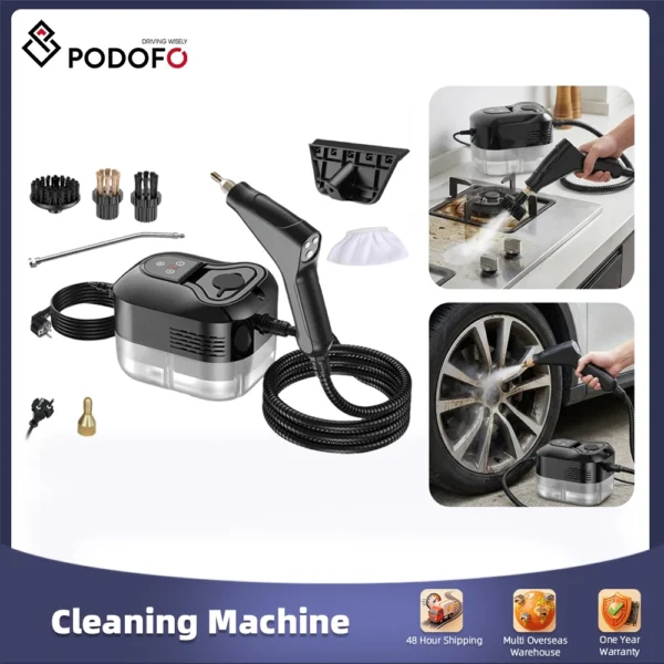 Podofo 1500W Tragbarer Handdampfreiniger, Hochtemperatur-Dampfreinigungsgerät mit Bürstenköpfen für Küche und Auto