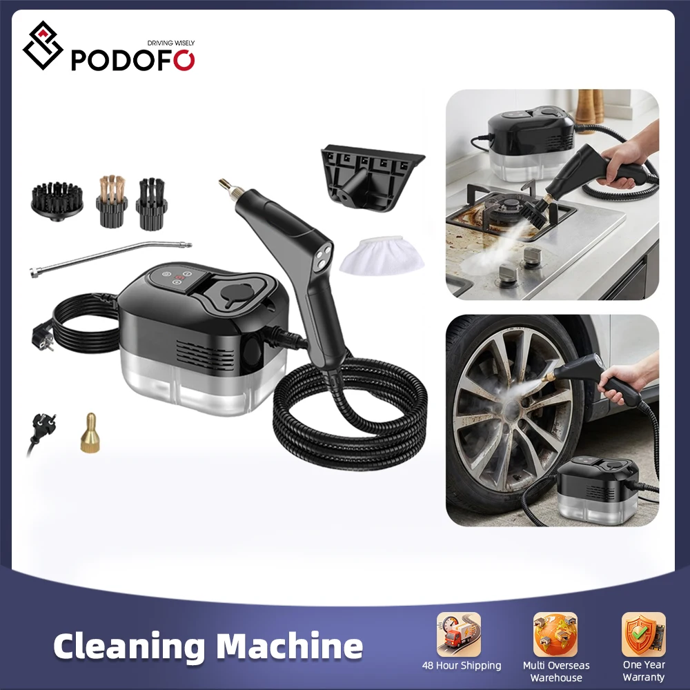 Podofo 1500W Tragbarer Handdampfreiniger, Hochtemperatur-Dampfreinigungsgerät mit Bürstenköpfen für Küche und Auto Podofo 1500W Tragbarer Handdampfreiniger, Hochtemperatur-Dampfreinigungsgerät mit Bürstenköpfen für Küche und Auto