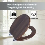 SINOBATH Universeller Toilettendeckel mit Absenkautomatik, WC-Sitz aus Holz, MDF-Toilettendeckel, Tragfähigkeit bis 190 kg, Zinklegierungsscharnier, antibakteriell und leicht zu reinigen, geeignet für 18-Zoll-Toiletten 5