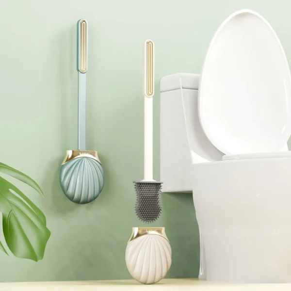 Lange Griff Wc Pinsel Silikon Pinsel Kopf Wc Pinsel Shell Form Halter Keine Tote Ecke Wand-Montiert Reinigung Pinsel
